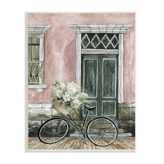 Stupell Industries Spring Bicycle Lush Floral Bouquet Vintage City Architecture, 10 x 15, Design by Cindy Jacobs