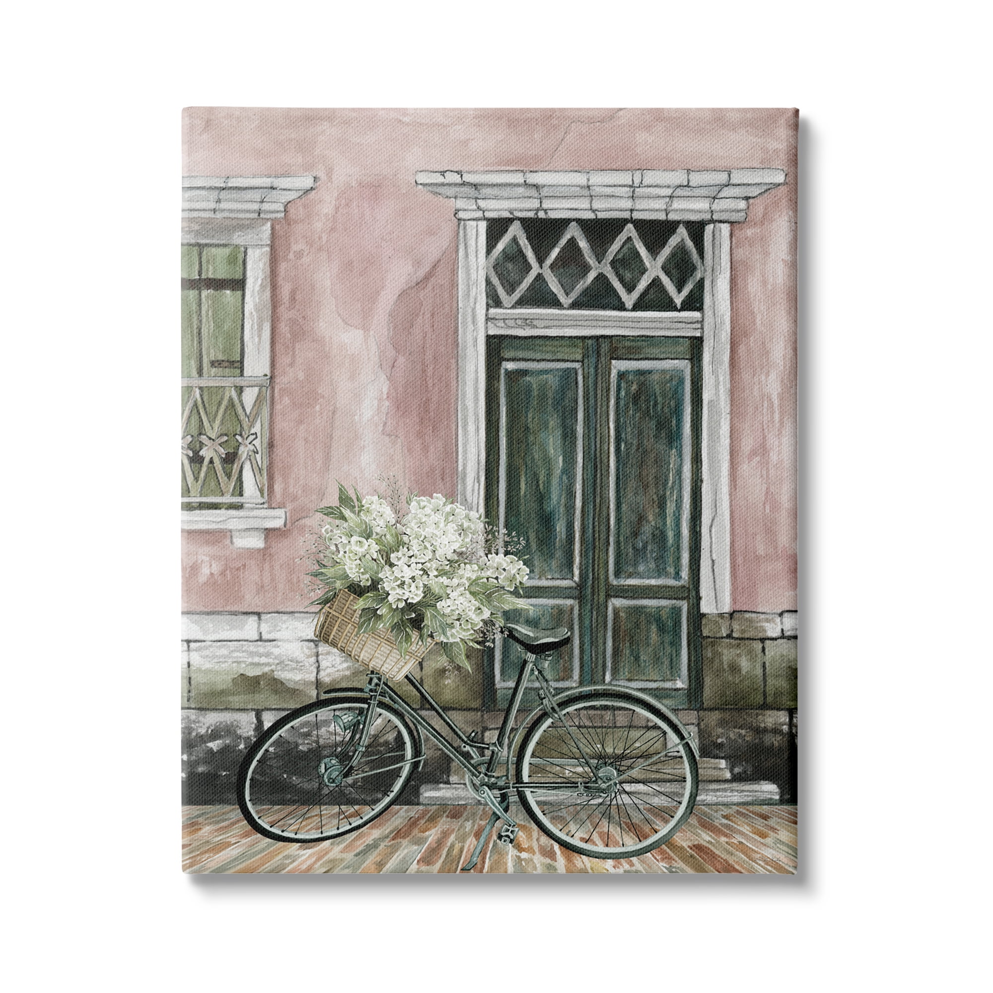 Stupell Industries Spring Bicycle Lush Floral Bouquet Vintage City Architecture, 36 x 48, Design by Cindy Jacobs