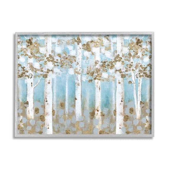 Stupell Industries Spring Birch Tree Forest Soft Blue Contemporary Landscape Farmhouse Painting Gray Framed Art Print Wall Art, 24 x 30, Design by Janet Tava
