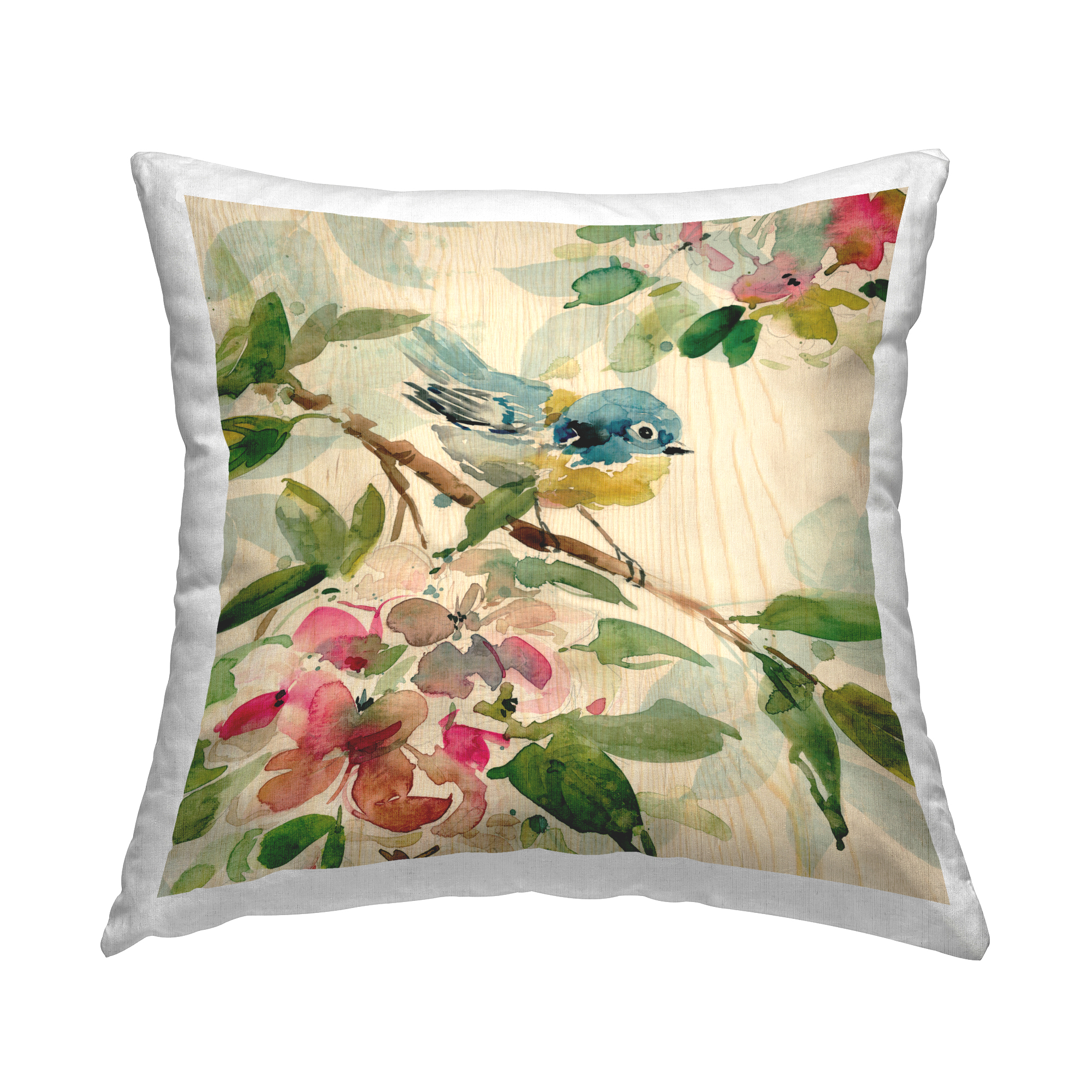 Stupell Industries Spring Bird on Stem Decorative Printed Throw Pillow Design by Carol Robinson.