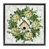 Stupell Industries Spring Birdhouse Wreath Botanical & Floral Painting Black Floater Framed Canvas Art Print Wall Art, 18 x 18