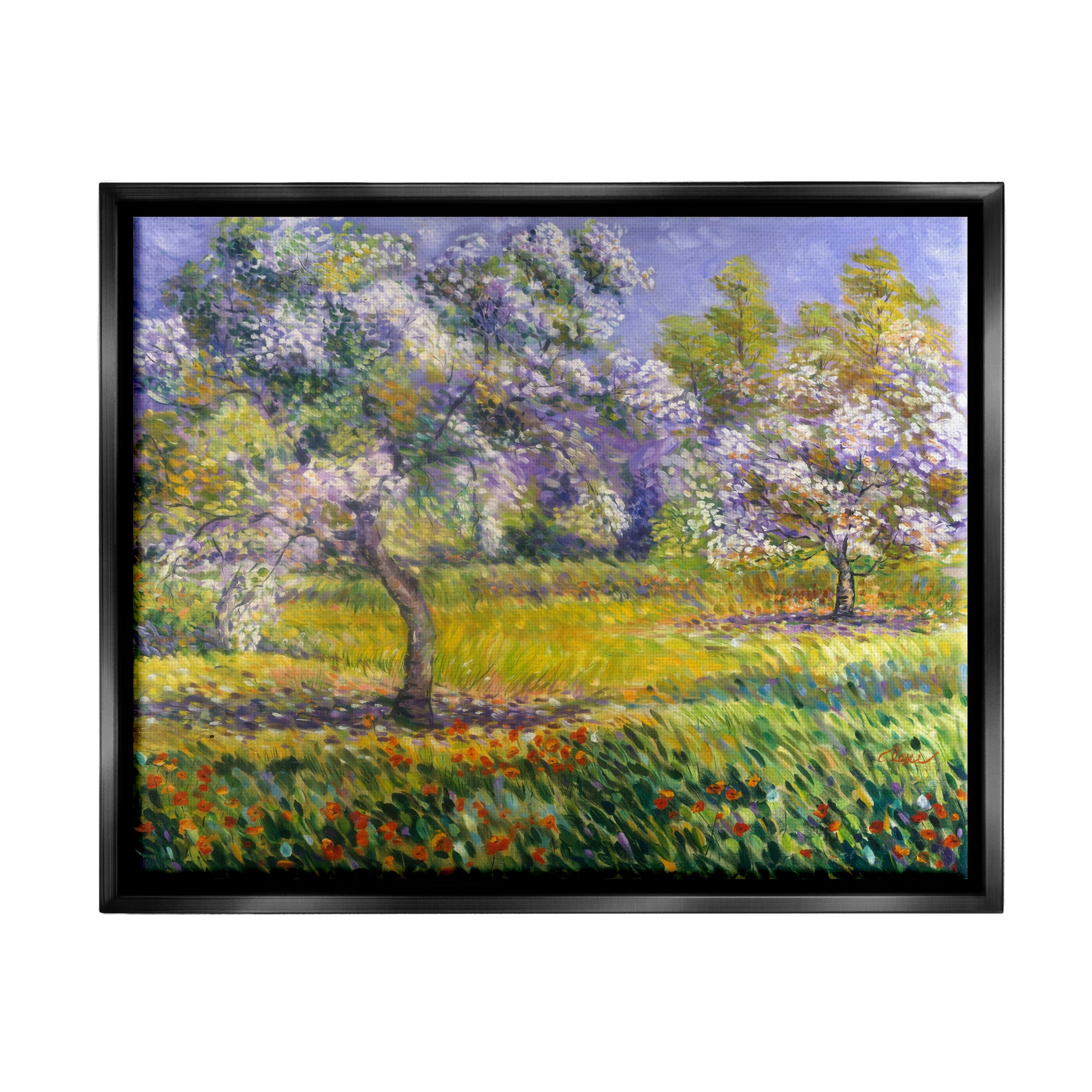 Stupell Industries Spring Blooming Trees Landscape Painting Black Floater Framed Canvas Art Print Wall Art, 21 x 17