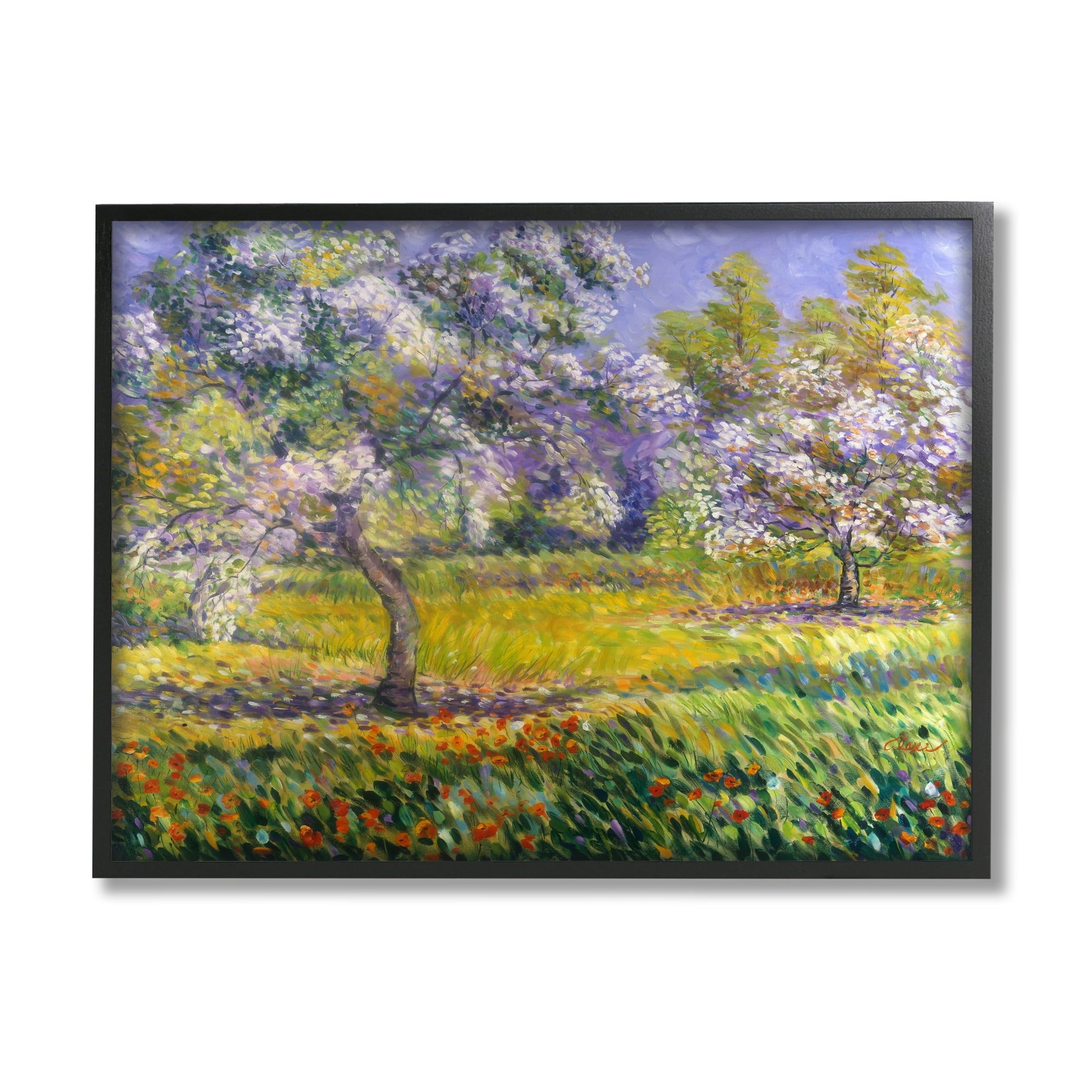 Stupell Industries Spring Blooming Trees Landscape Painting Black Framed Art Print Wall Art, 30 x 24