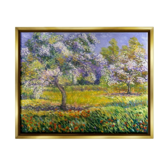 Stupell Industries Spring Blooming Trees Landscape Painting Gold Floater Framed Canvas Art Print Wall Art, 21 x 17