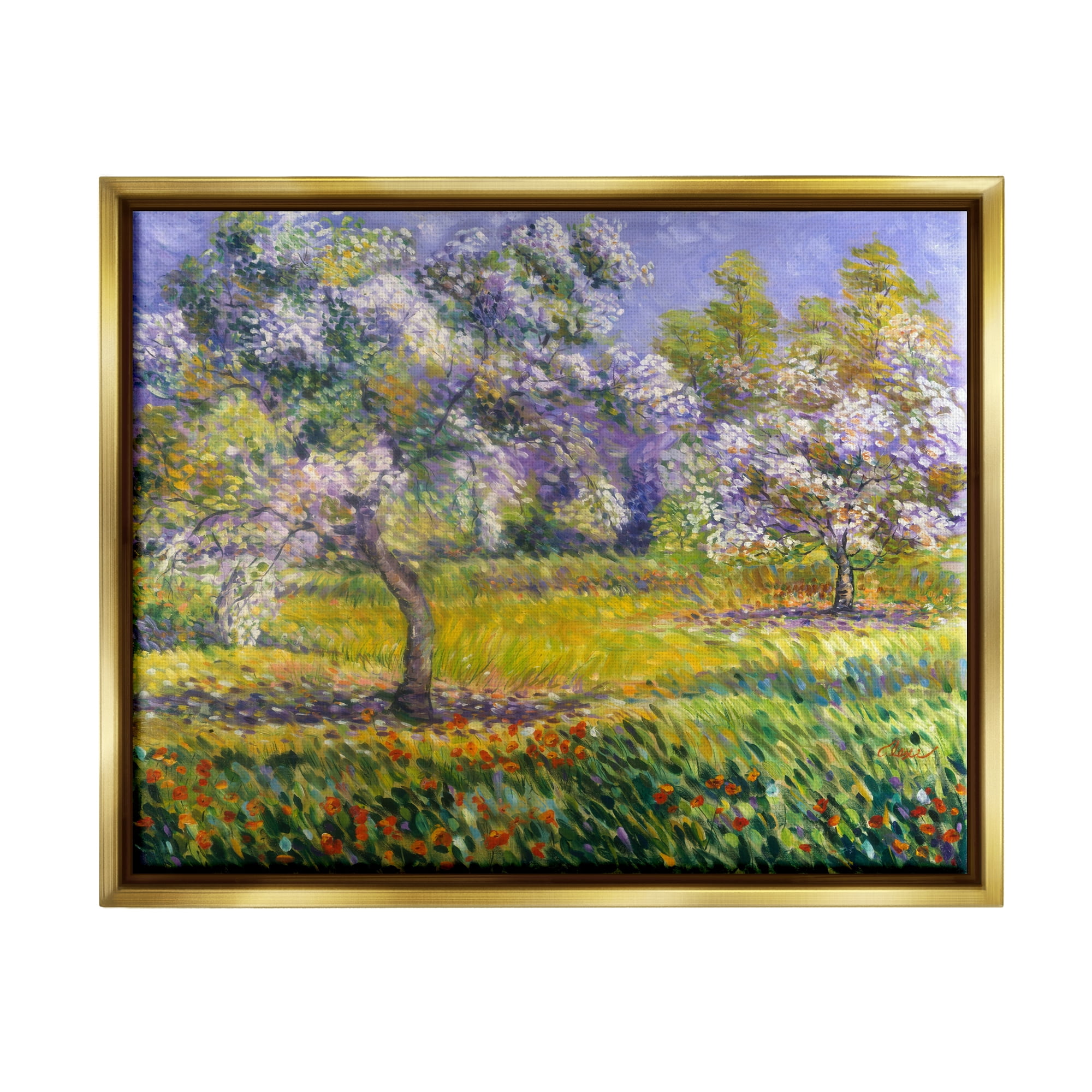 Stupell Industries Spring Blooming Trees Landscape Painting Gold Floater Framed Canvas Art Print Wall Art, 31 x 25