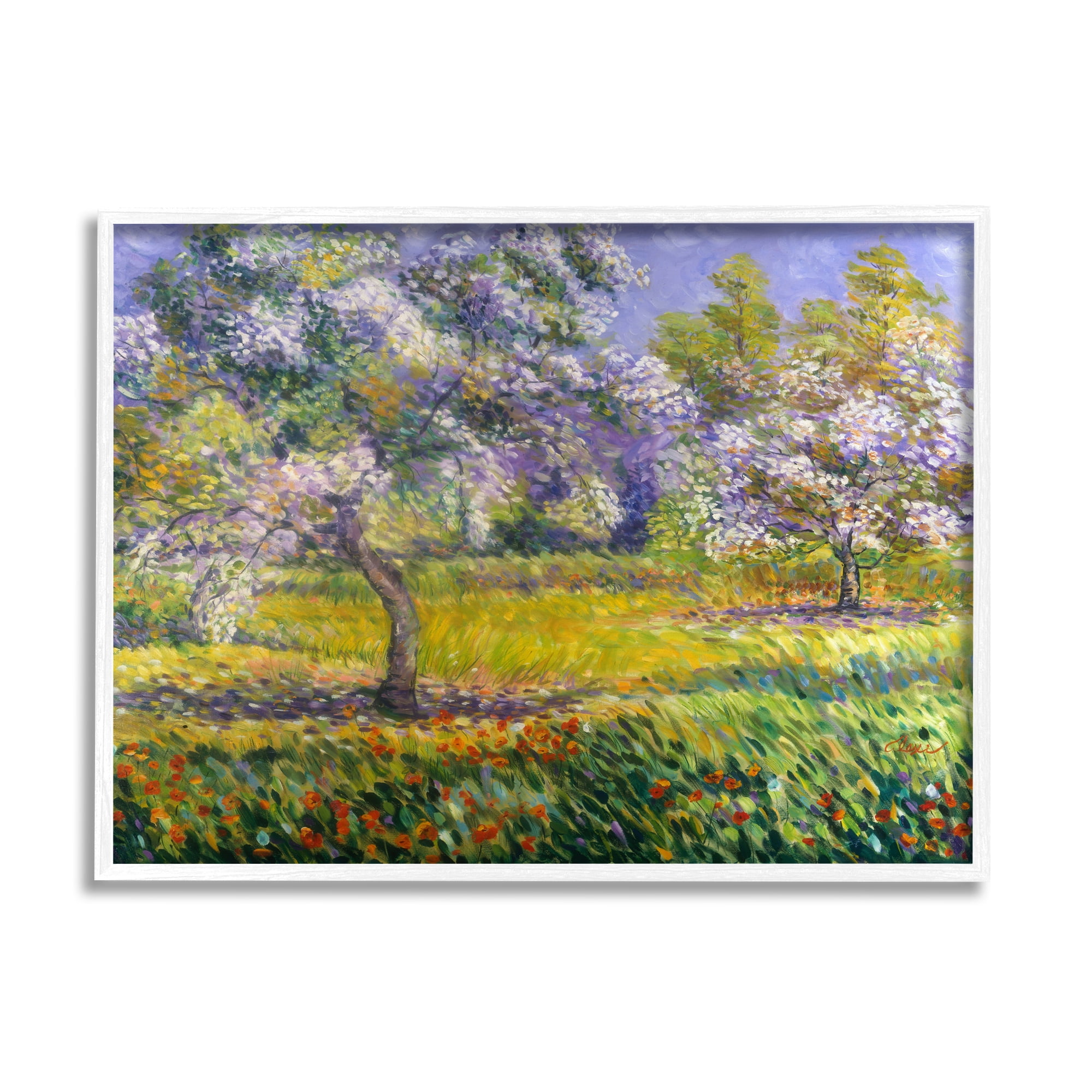 White Framed Spring Blooming Trees Landscape Painting, 20 x 16