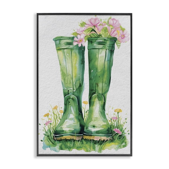 Stupell Industries Spring Blooms Green Rainboots Black Framed Giclee Art design by Daisy A., 18 x 12