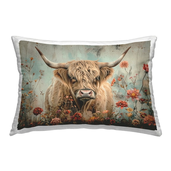 Stupell Industries Spring Blooms Highland Cow Decorative Printed Throw Pillow Design by LSR Design Studio.