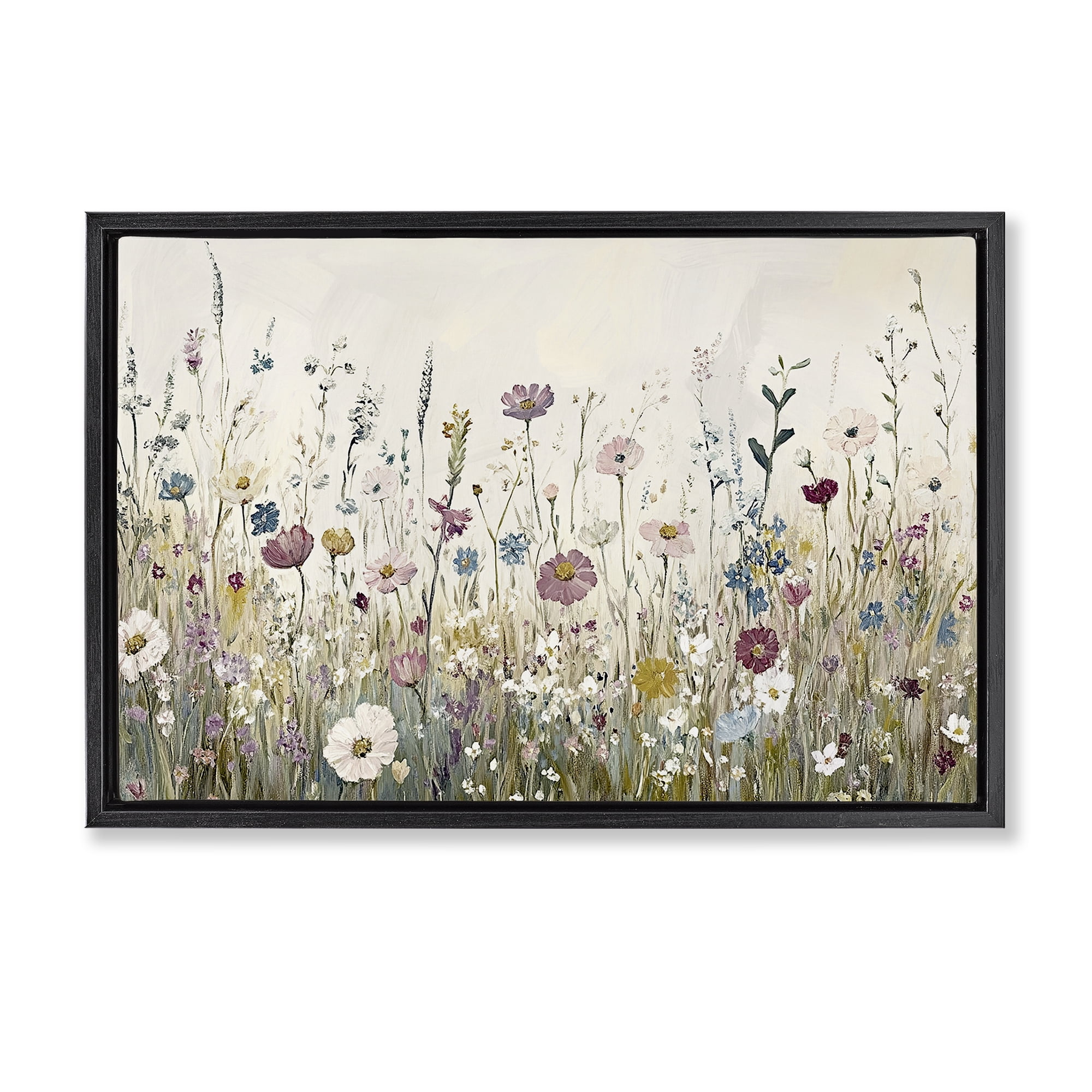 Stupell Industries Spring Blooms Pastoral Meadow Black Framed Floater Canvas Wall Art, design by Kim Allen