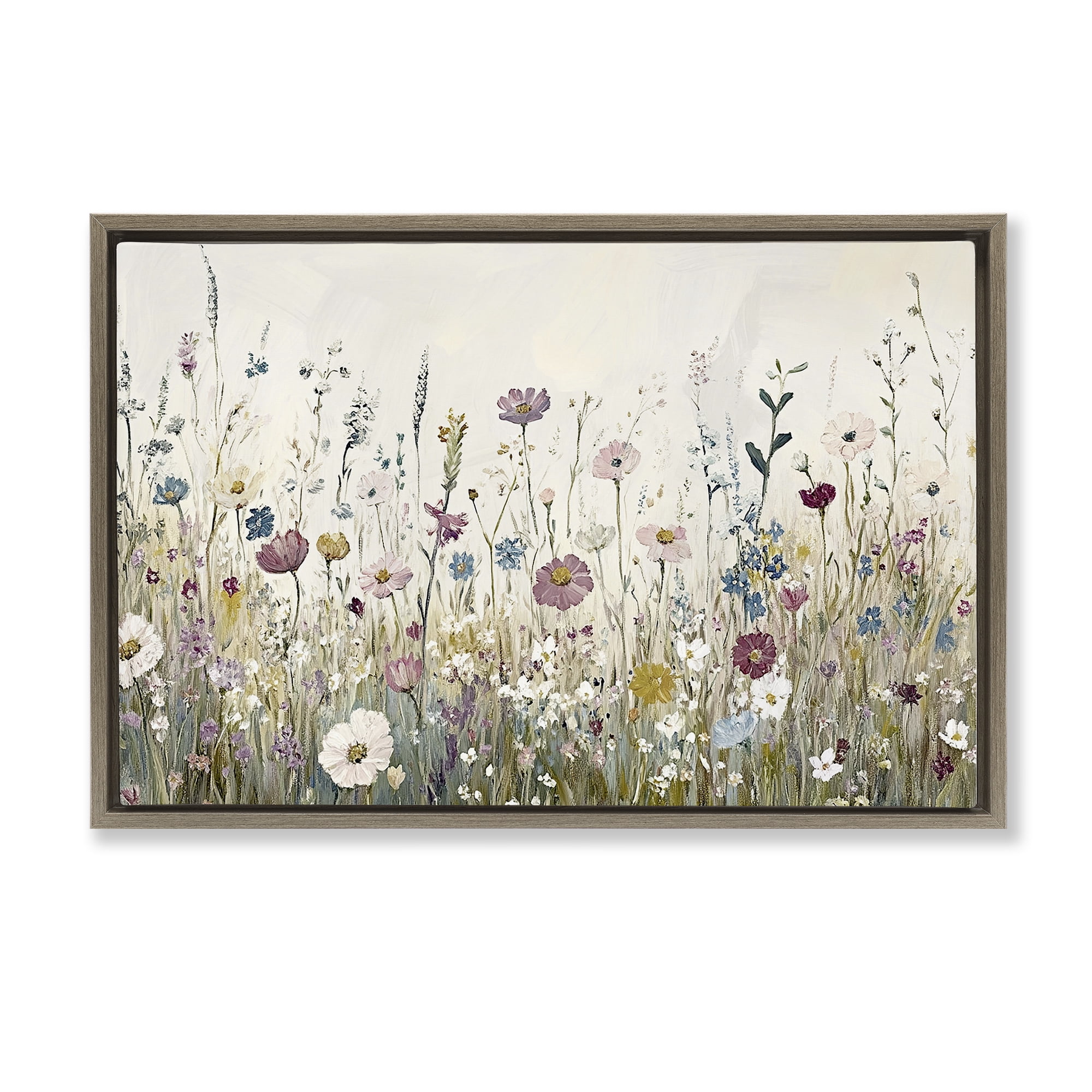 Stupell Industries Spring Blooms Pastoral Meadow Brown Framed Floater Canvas Wall Art, design by Kim Allen