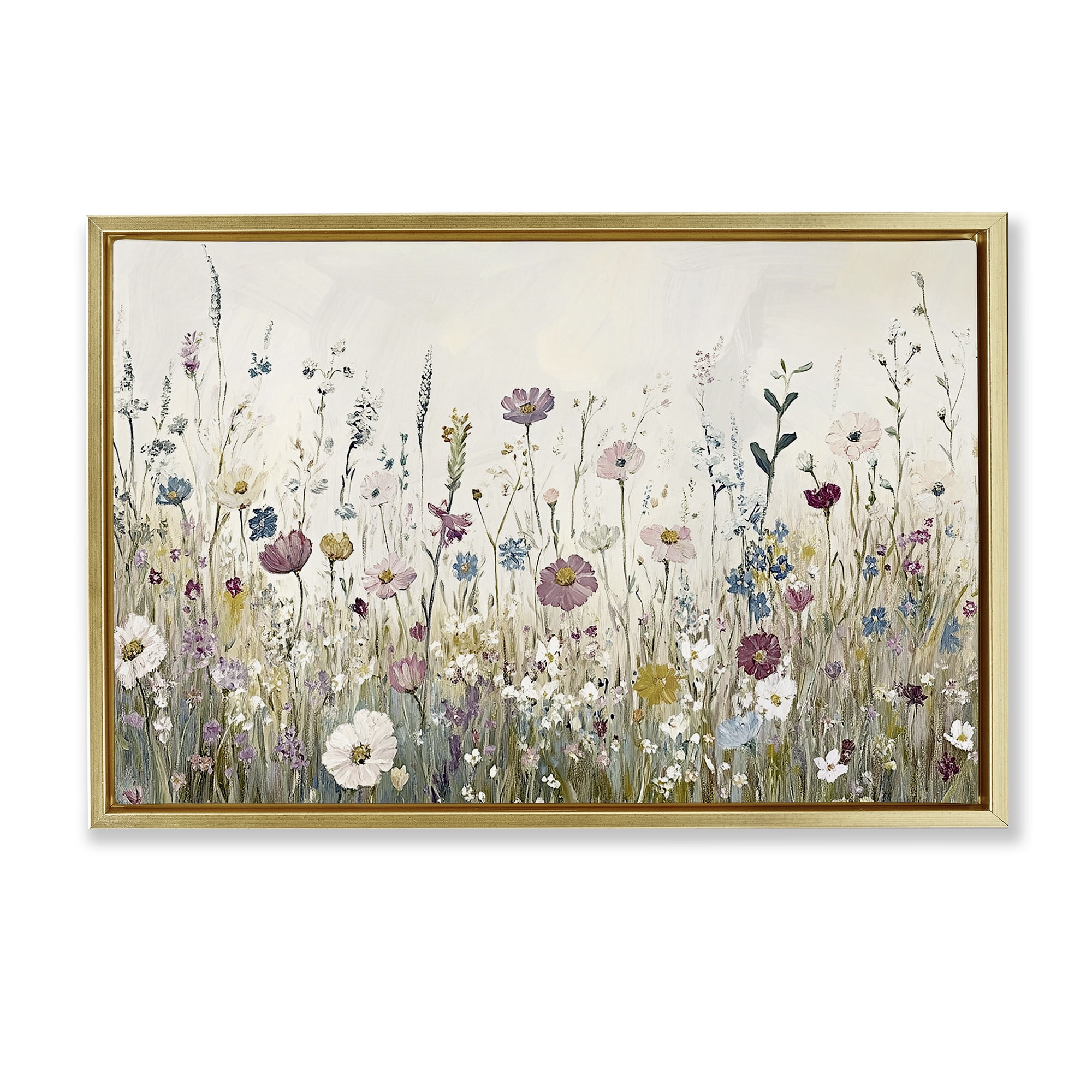Stupell Industries Spring Blooms Pastoral Meadow Gold Framed Floater Canvas Wall Art, design by Kim Allen