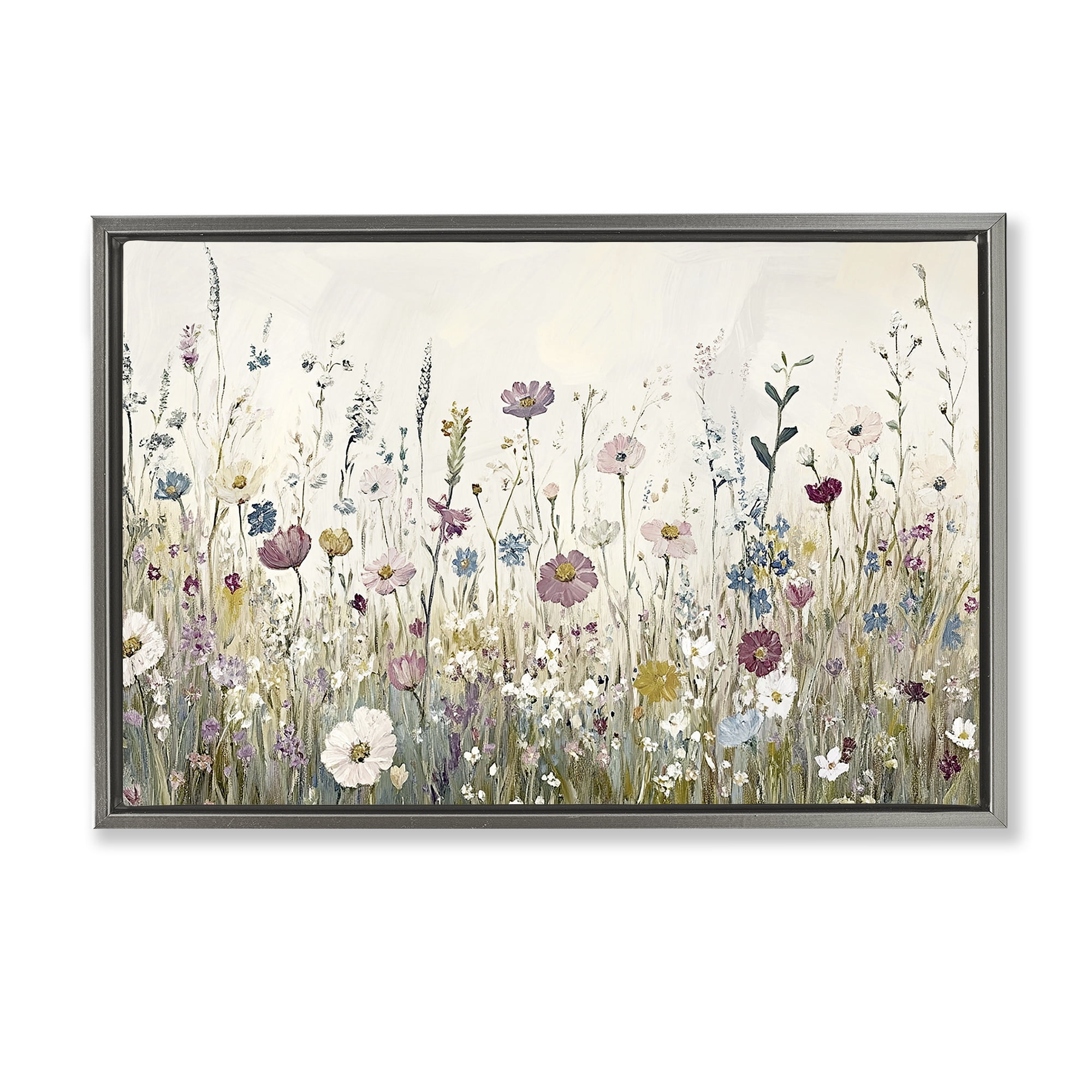 Stupell Industries Spring Blooms Pastoral Meadow Gray Framed Floater Canvas Wall Art, design by Kim Allen