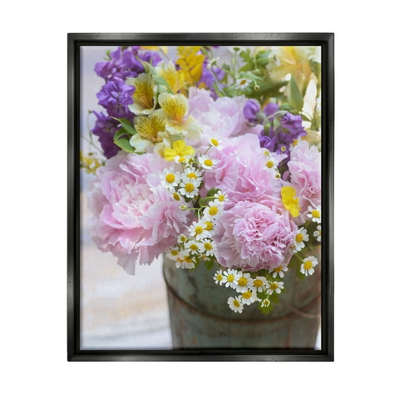 Stupell Industries Spring Blooms in Bucket Botanical & Floral Photography Black Floater Framed Canvas Art Print Wall Art, 25 x 31