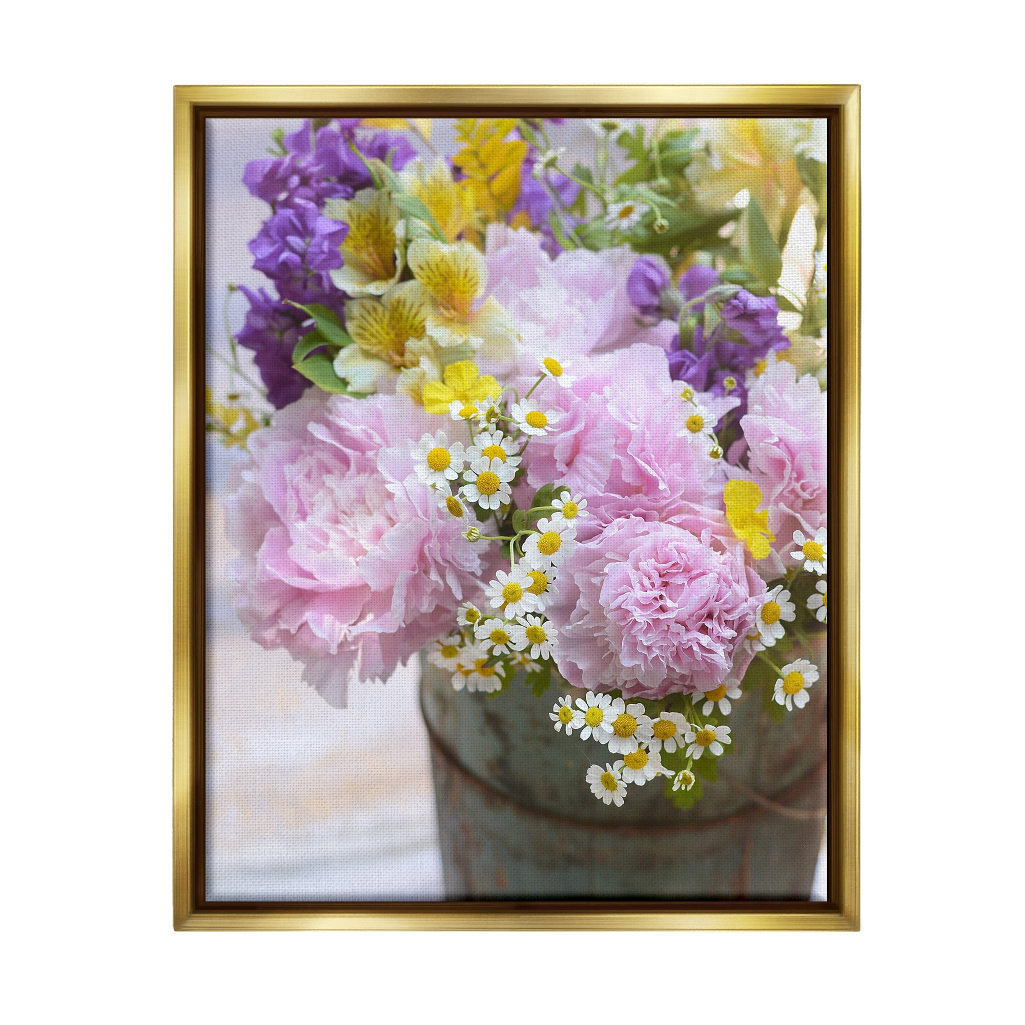 Stupell Industries Spring Blooms in Bucket Botanical & Floral Photography Gold Floater Framed Canvas Art Print Wall Art, 25 x 31