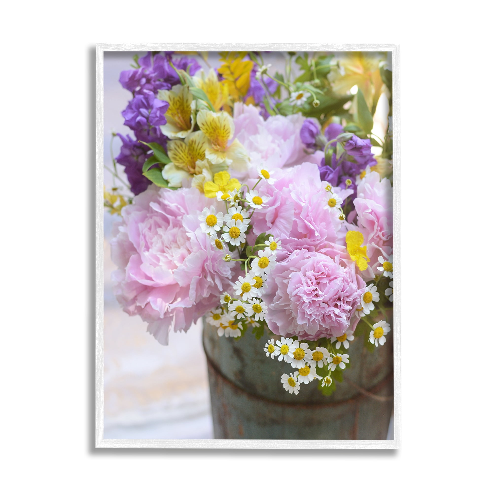 Stupell Industries Spring Blooms in Bucket Botanical & Floral Photography White Framed Art Print Wall Art, 24 x 30