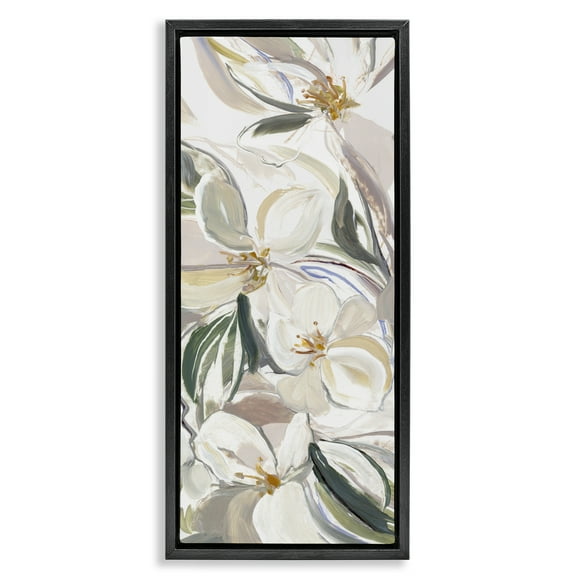 Stupell Industries Spring Blooms in Earth Tones Black Framed Floater Canvas Wall Art design by Hannah Dawson, 25 x 11