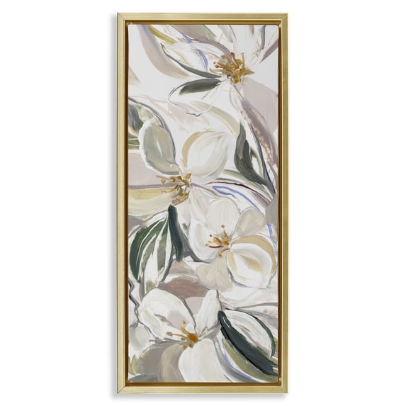 Stupell Industries Contemporary Spring Blooms in Earth Tones Gold Floating Frame Canvas Art, 14 x 31, by Hannah Dawson