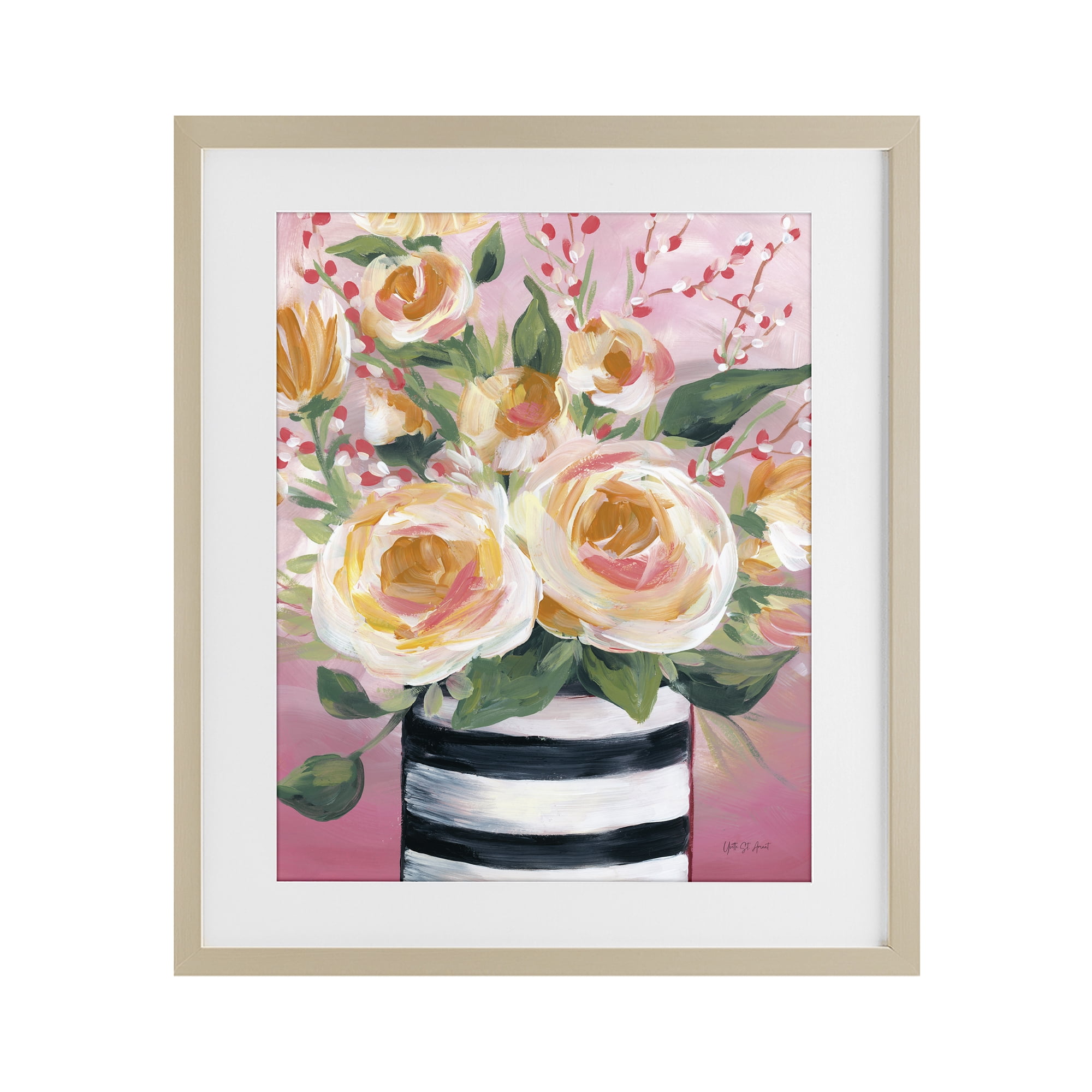 Stupell Industries Spring Blooms in Striped Vase Birch Framed Print Under Glass, design by Yvette St. Amant