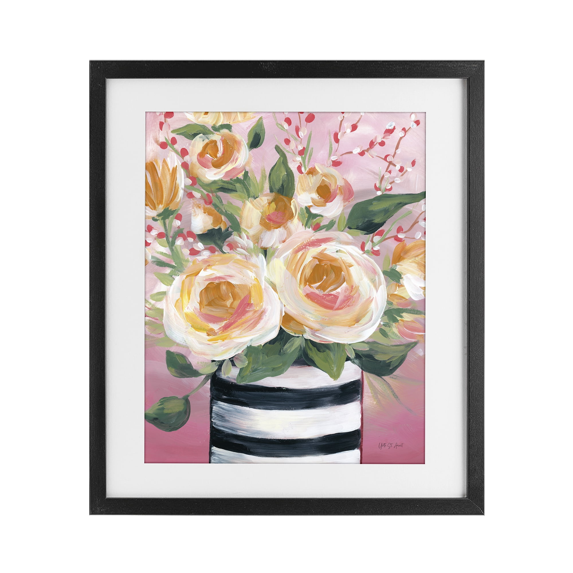 Stupell Industries Spring Blooms in Striped Vase Black Framed Print Under Glass, design by Yvette St. Amant