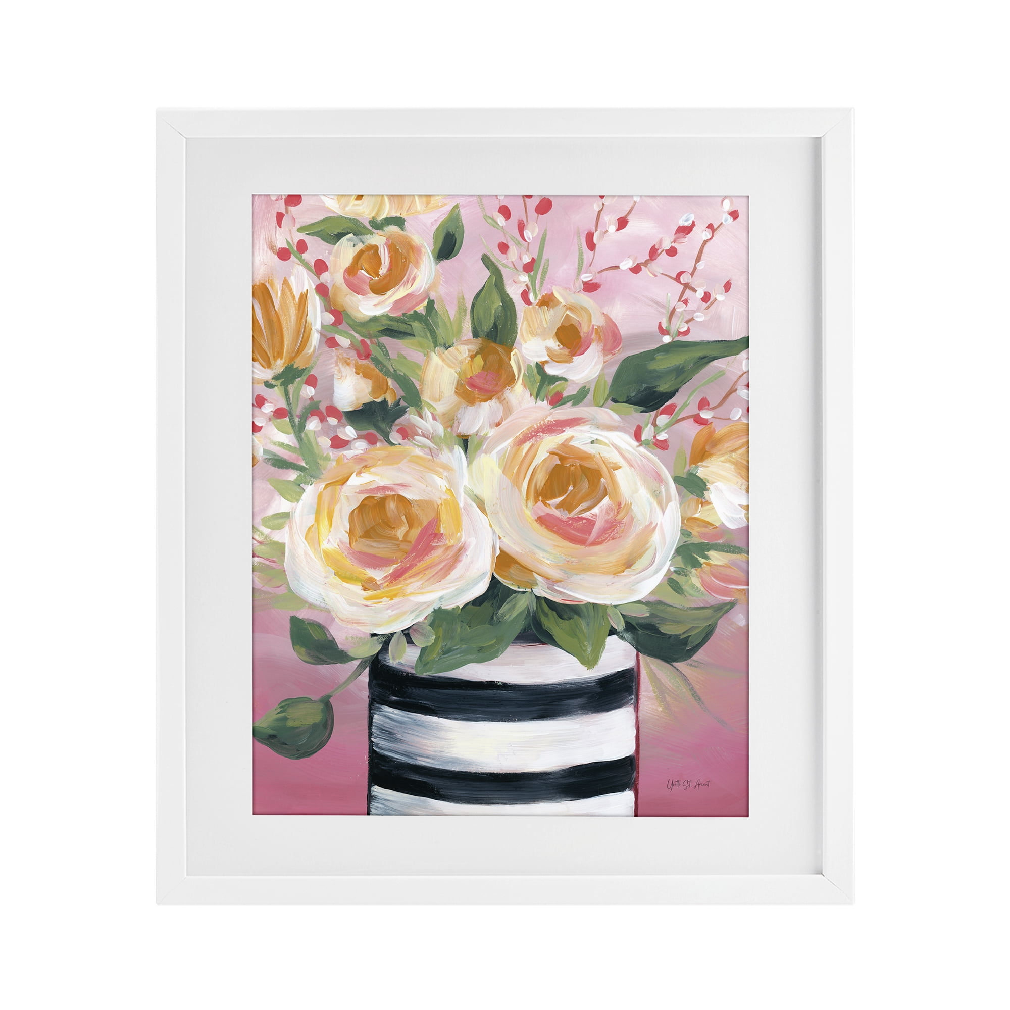 Stupell Industries Spring Blooms in Striped Vase White Framed Print Under Glass, design by Yvette St. Amant