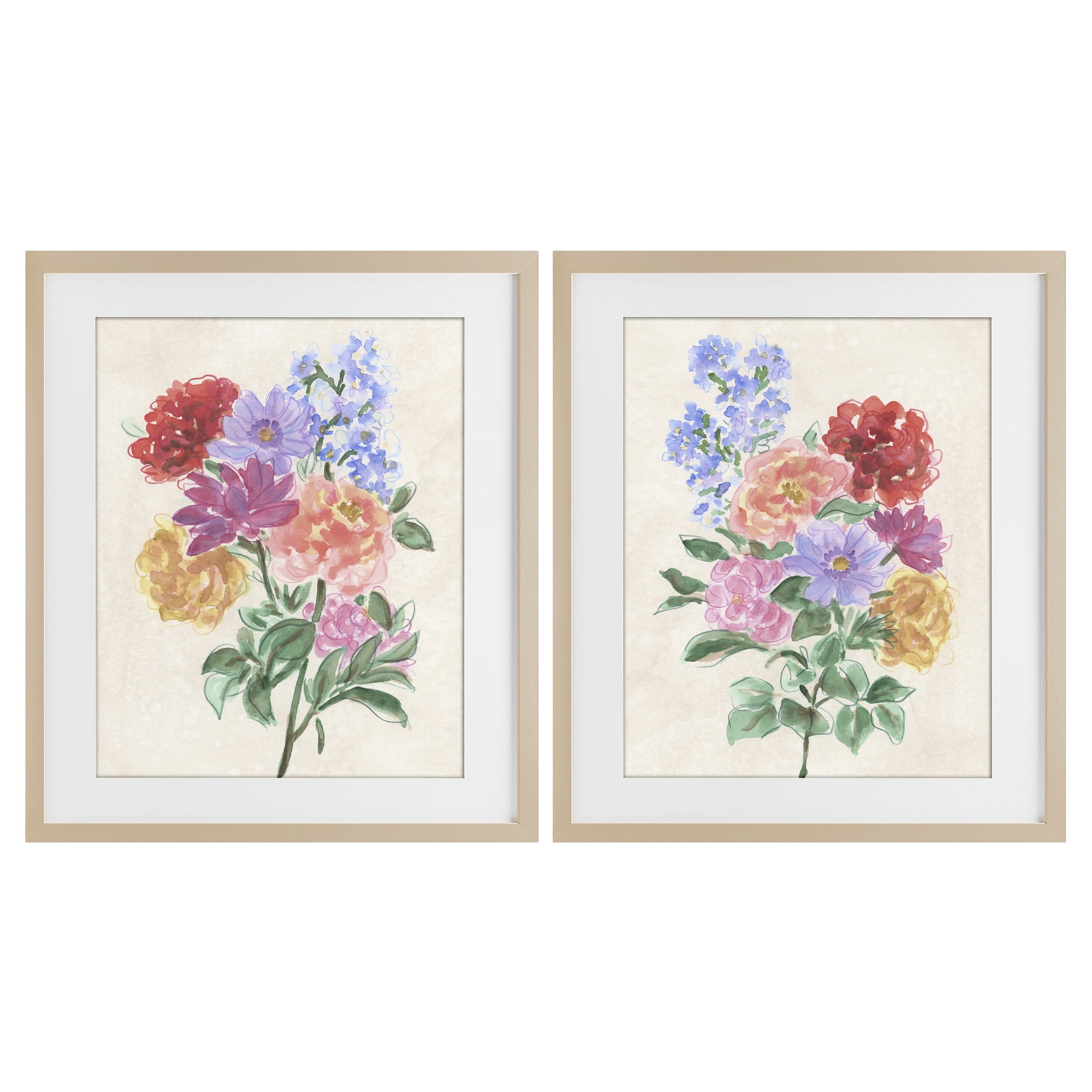 Stupell Industries Spring Blooms on Parchment 2 Piece Birch Framed Print Under Glass Set, design by June Erica Vess