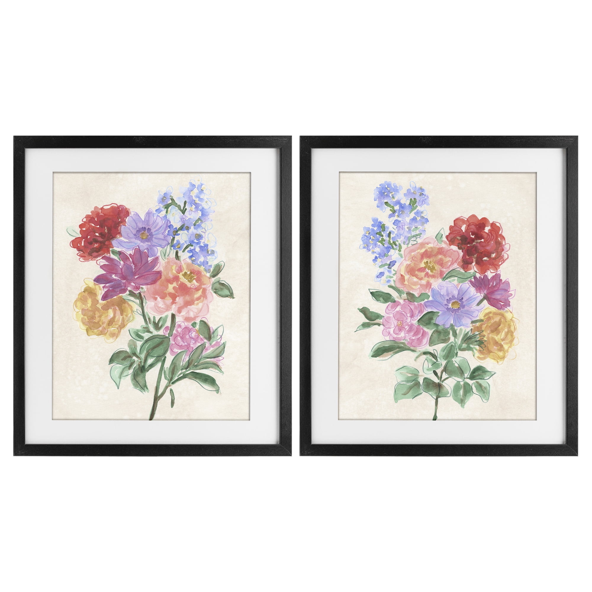 Stupell Industries Spring Blooms on Parchment 2 Piece Black Framed Print Under Glass Set, design by June Erica Vess
