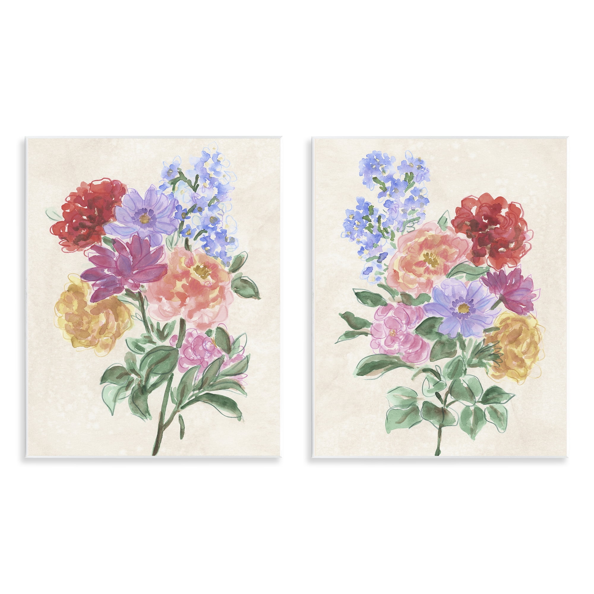 Stupell Industries Spring Blooms on Parchment 2 Piece Wall Plaque Art Set, design by June Erica Vess