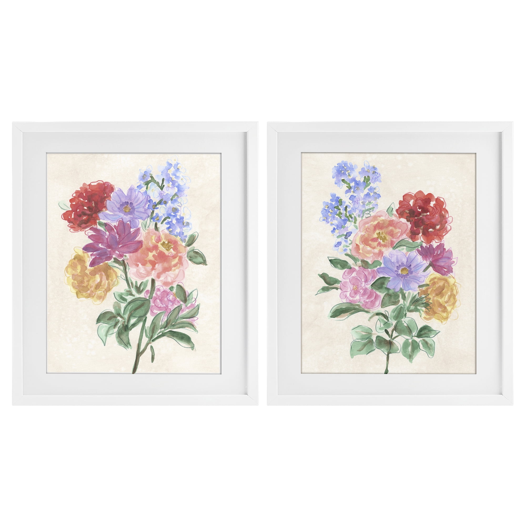 Stupell Industries Spring Blooms on Parchment 2 Piece White Framed Print Under Glass Set, design by June Erica Vess