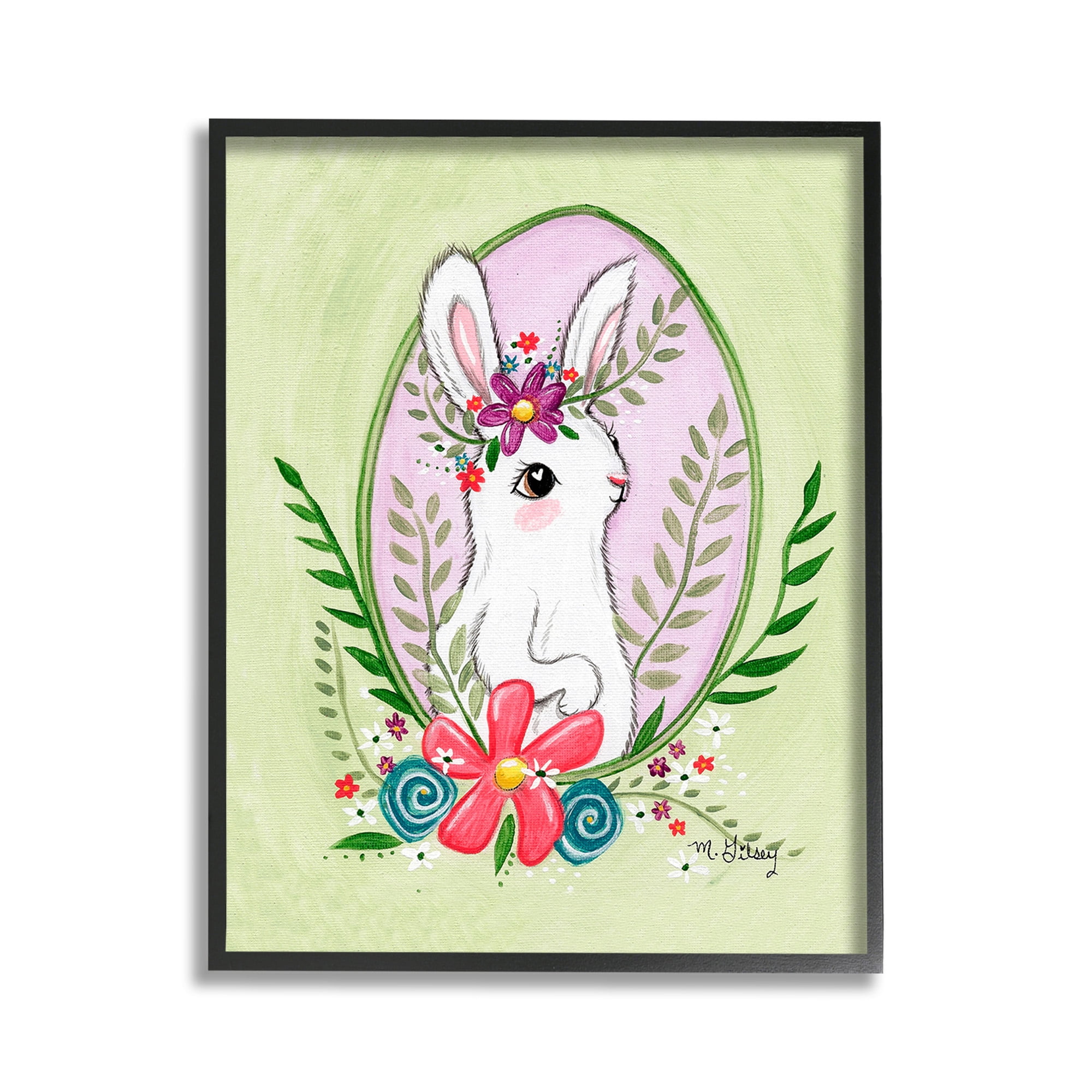 Stupell Industries Spring Bunny & Blossom Animals & Insects Painting Black Framed Art Print Wall Art, 11 x 14