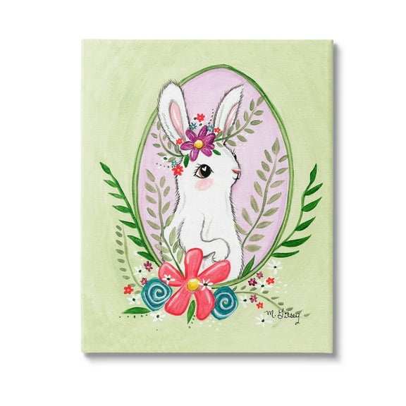 Stupell Industries Spring Bunny & Blossom Animals & Insects Painting Gallery Wrapped Canvas Art Print Wall Art, 16 x 20