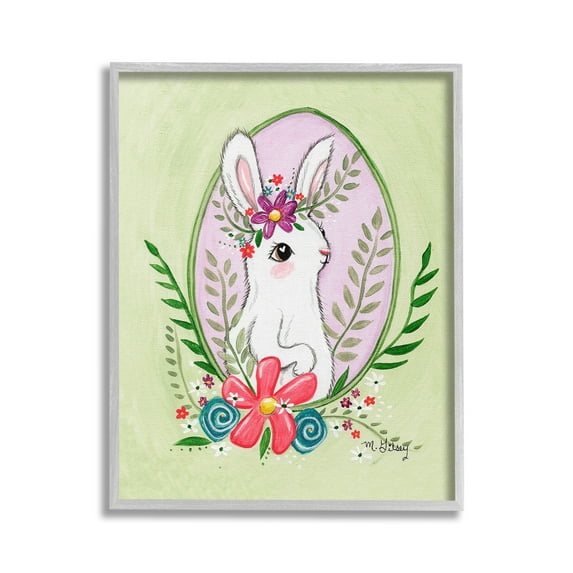 Stupell Industries Spring Bunny & Blossom Animals & Insects Painting Gray Framed Art Print Wall Art, 24 x 30