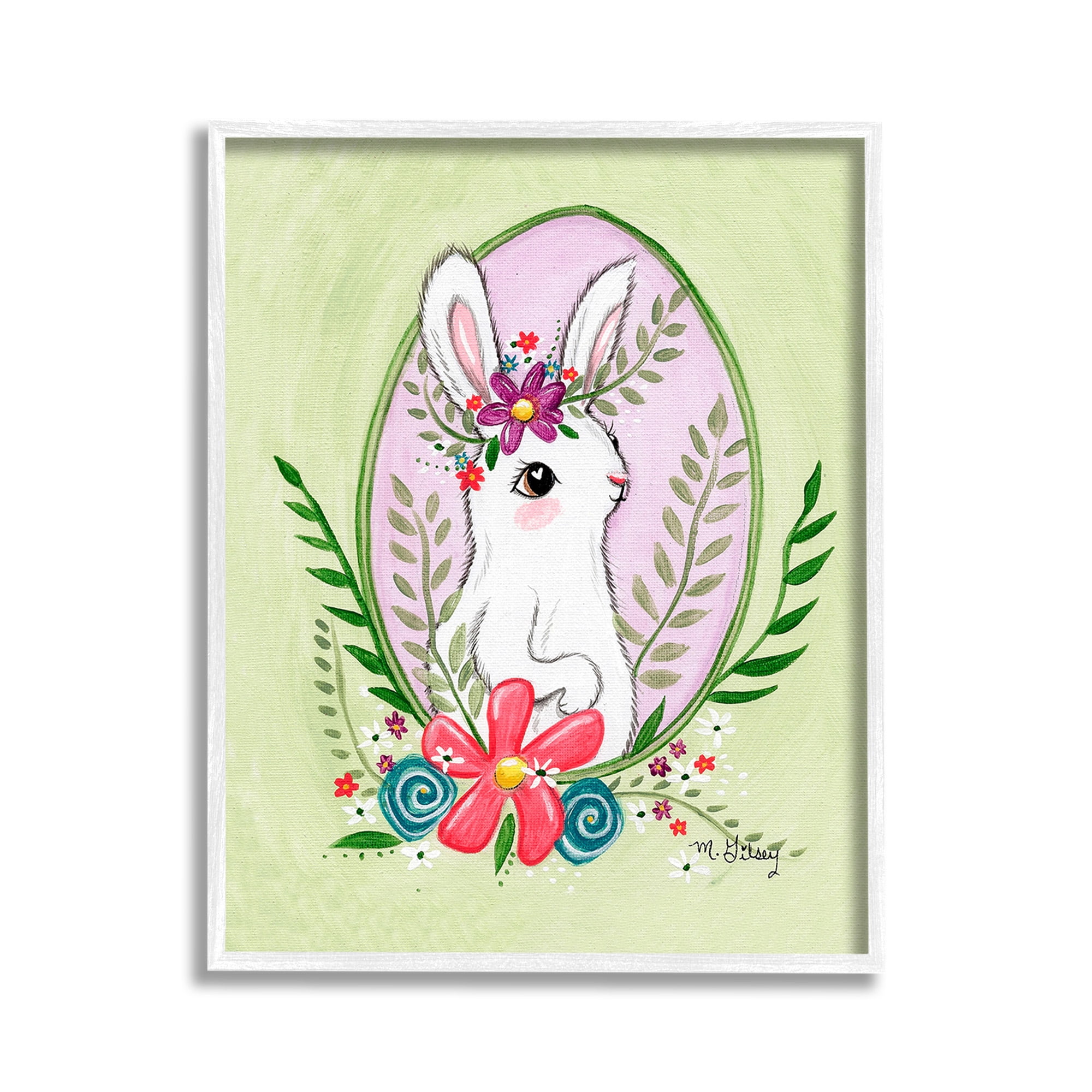 Stupell Industries Spring Bunny & Blossom Animals & Insects Painting White Framed Art Print Wall Art, 11 x 14