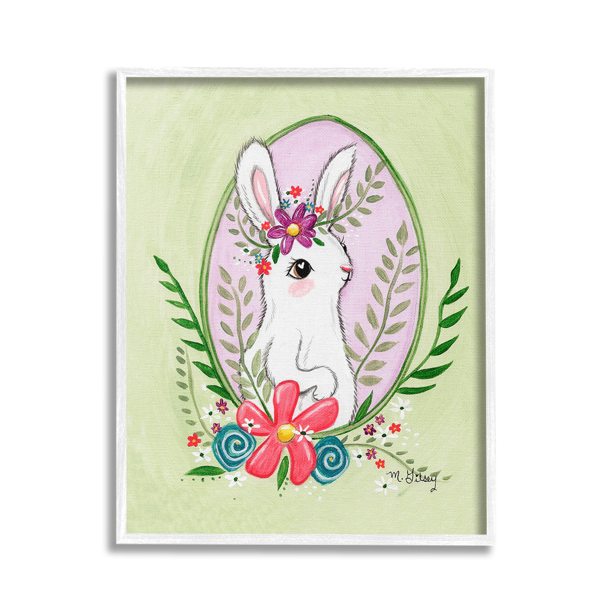 Stupell Industries Spring Bunny & Blossom Animals & Insects Painting White Framed Art Print Wall Art, 24 x 30