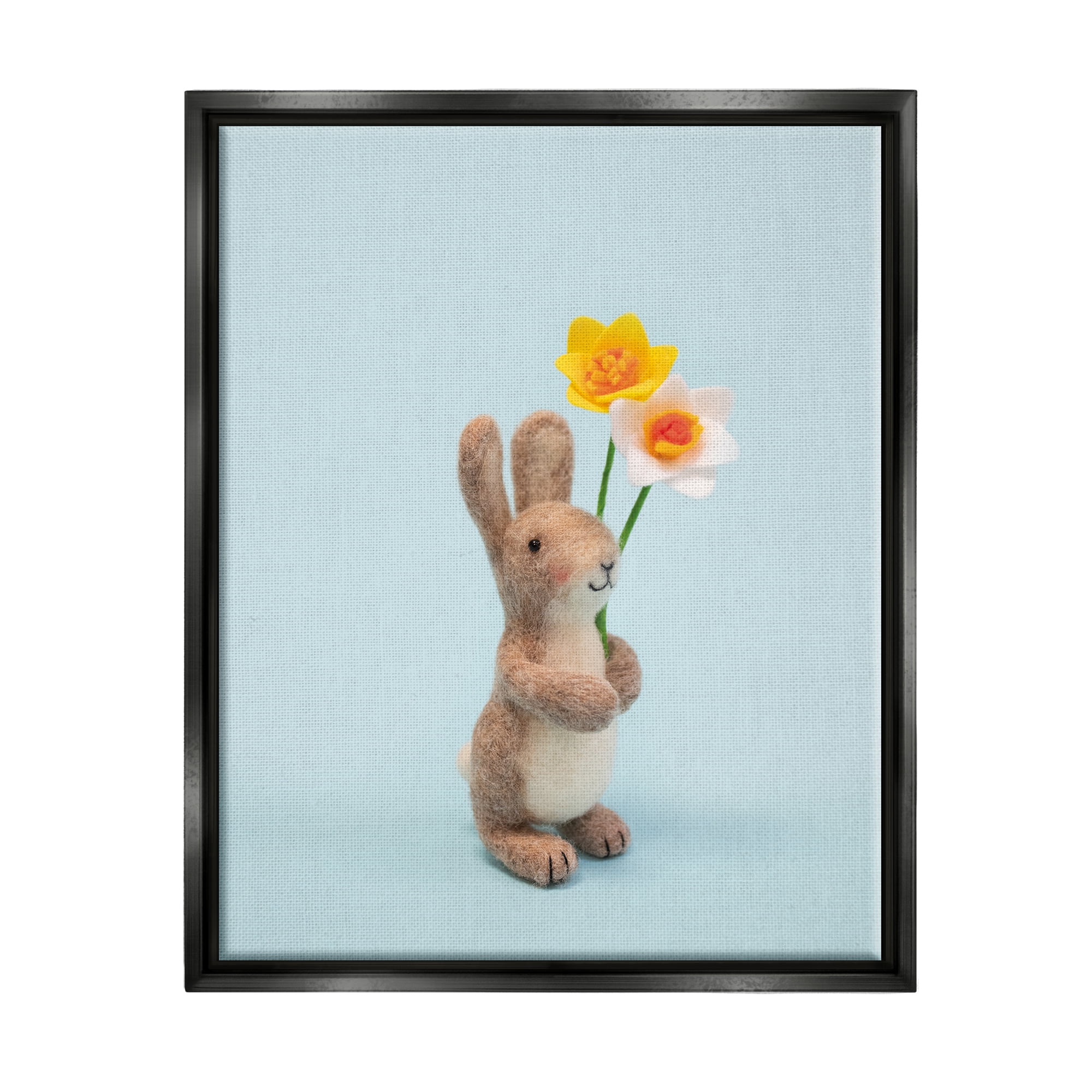 Stupell Industries Spring Bunny Floral Daffodils Holiday Photography Black Floater Framed Art Print Wall Art