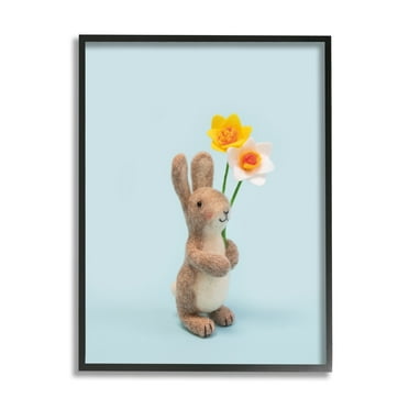 Stupell Industries Spring Bunny Floral Daffodils Holiday Photography Black Framed Art Print Wall Art