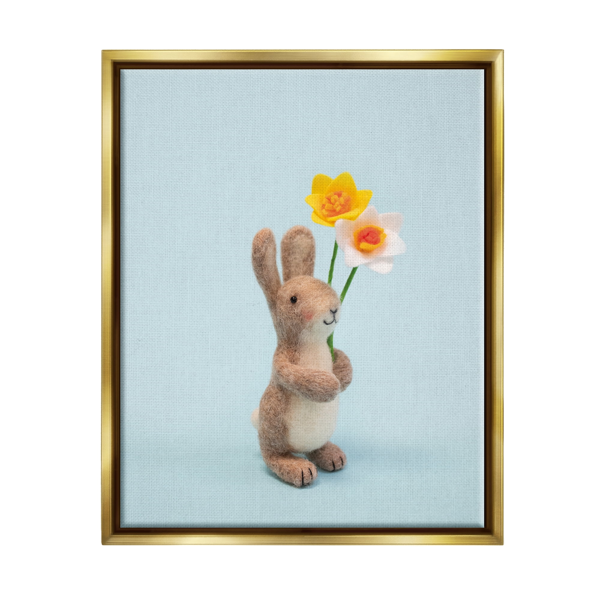 Stupell Industries Spring Bunny Floral Daffodils Holiday Photography Gold Floater Framed Art Print Wall Art