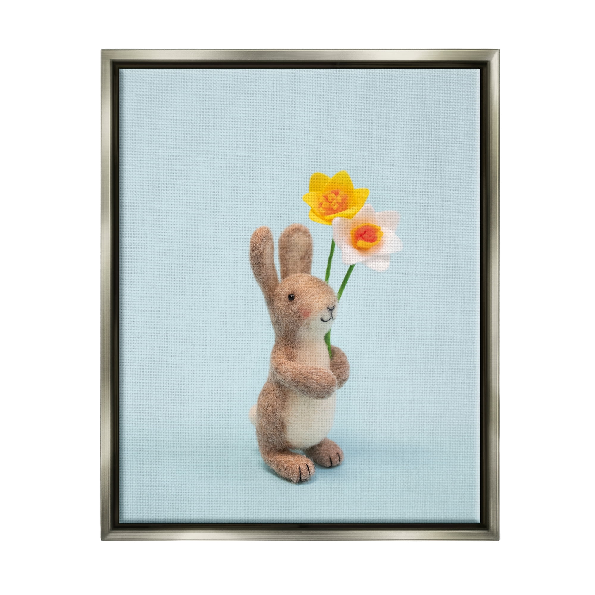 Stupell Industries Spring Bunny Floral Daffodils Holiday Photography Gray Floater Framed Art Print Wall Art