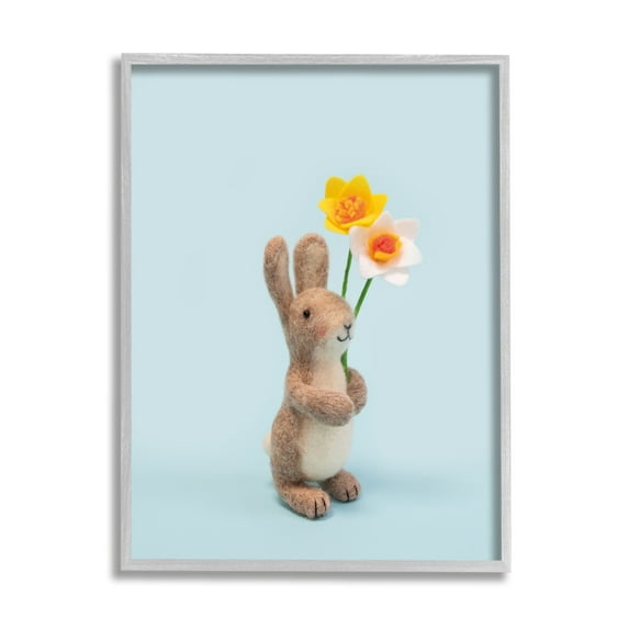 Stupell Industries Spring Bunny Floral Daffodils Holiday Photography Gray Framed Art Print Wall Art