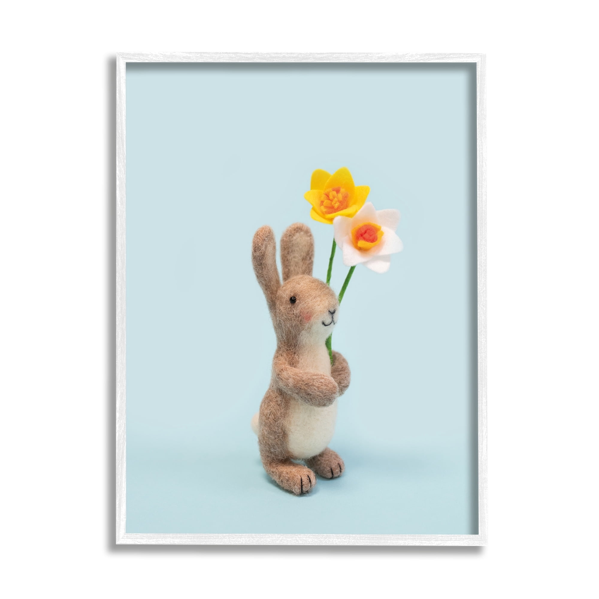 Stupell Industries Spring Bunny Floral Daffodils Holiday Photography White Framed Art Print Wall Art