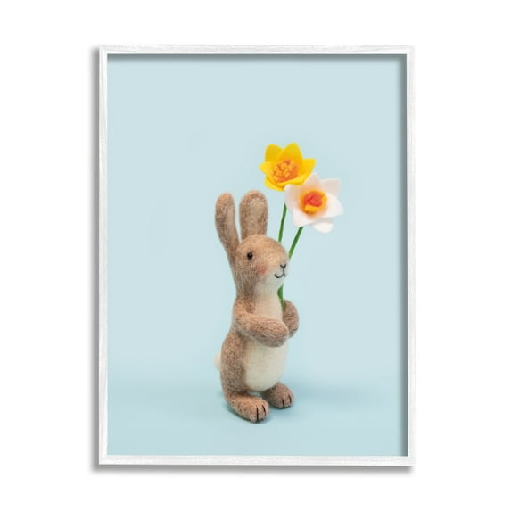 Stupell Industries Spring Bunny Floral Daffodils Holiday Photography White Framed Art Print Wall Art