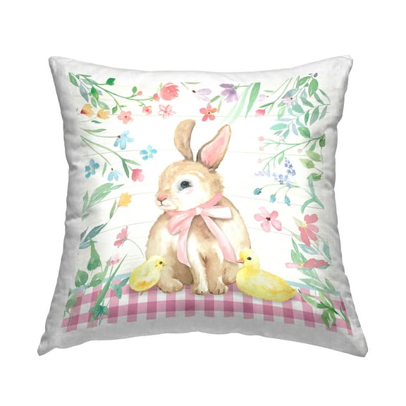 Stupell Industries Spring Bunny & Florals Square Decorative Printed Throw Pillow, 18 x 18