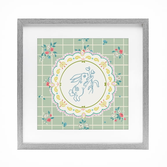 Stupell Industries Spring Bunny on Doily Gray Framed Print Under Glass, design by Angela Steahling