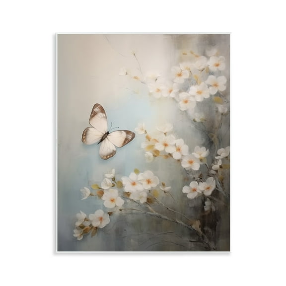 Stupell Industries Spring Butterfly & Dogwood Insects Painting Unframed Art Print Wall Art, 11 x 14