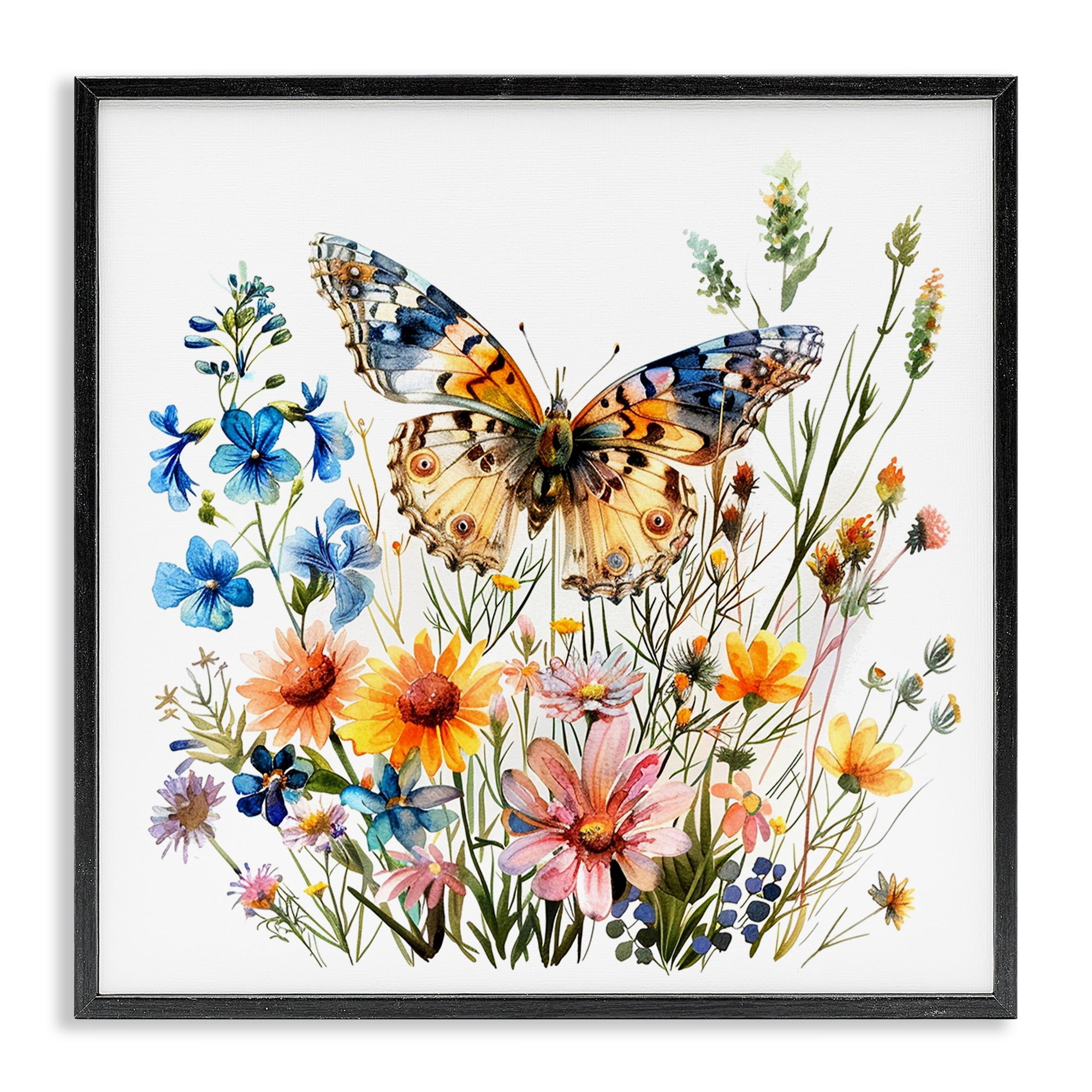 Stupell Industries Spring Butterfly Garden Insects Painting Black Framed Art Print Wall Art, 17 x 17