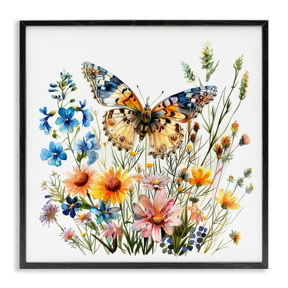 Stupell Industries Spring Butterfly Garden Insects Painting Black Framed Art Print Wall Art, 24 x 24