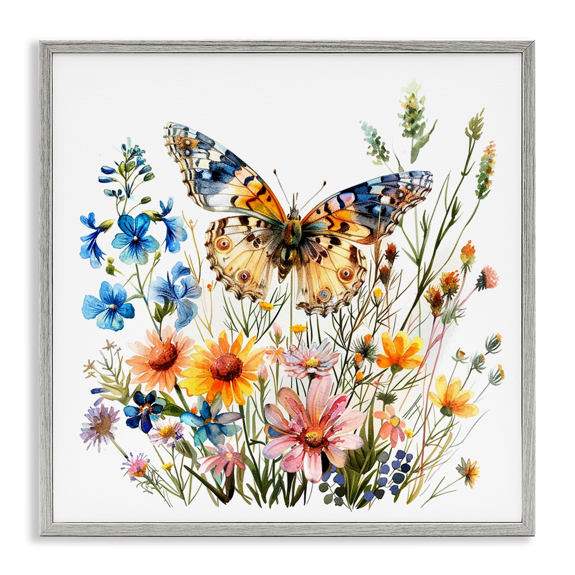 Stupell Industries Spring Butterfly Garden Insects Painting Gray Framed Art Print Wall Art, 24 x 24