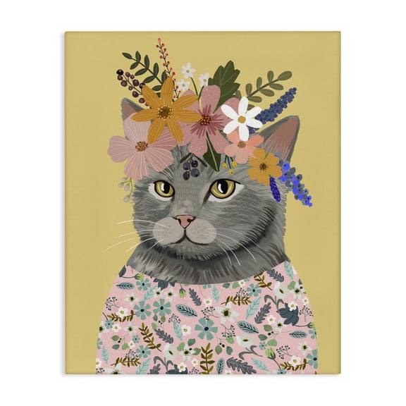 Spring Cat Floral Portrait Canvas Art, 30 x 40, Made In USA