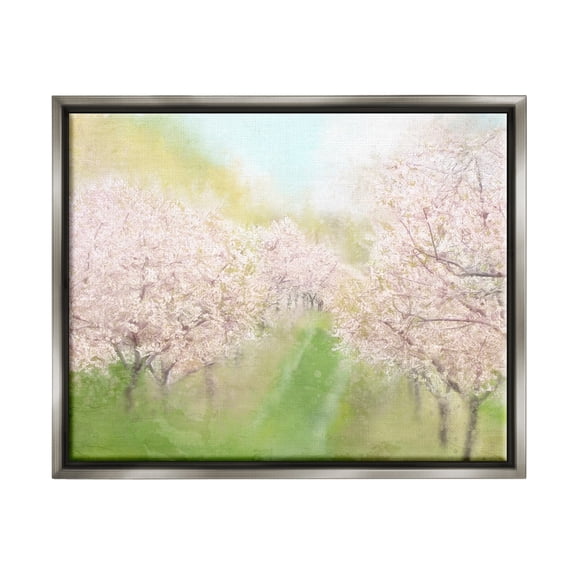 Stupell Industries Spring Cherry Blossom Orchard Grove Pink Petals Painting Luster Gray Floating Framed Canvas Print Wall Art, Design by Kim Allen