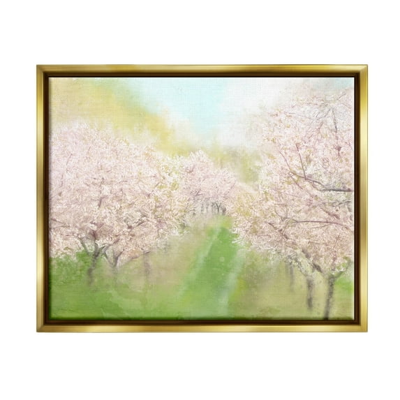 Stupell Industries Spring Cherry Blossom Orchard Grove Pink Petals Painting Metallic Gold Floating Framed Canvas Print Wall Art, Design by Kim Allen