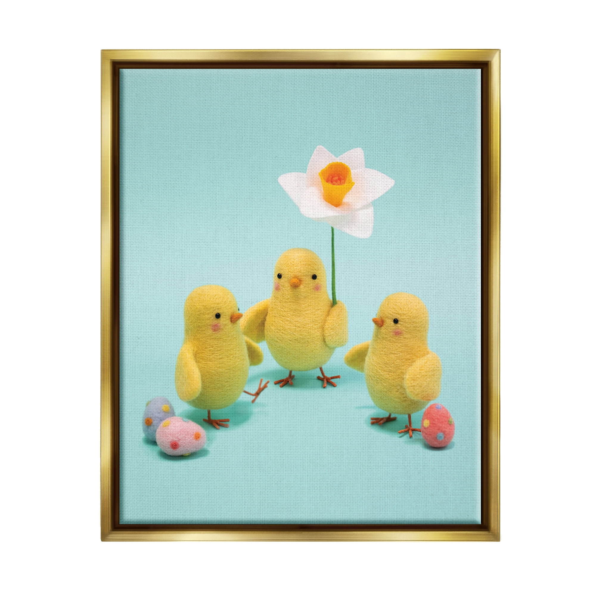 Stupell Industries Spring Chicks Floral Easter Eggs Holiday Photography Gold Floater Framed Art Print Wall Art